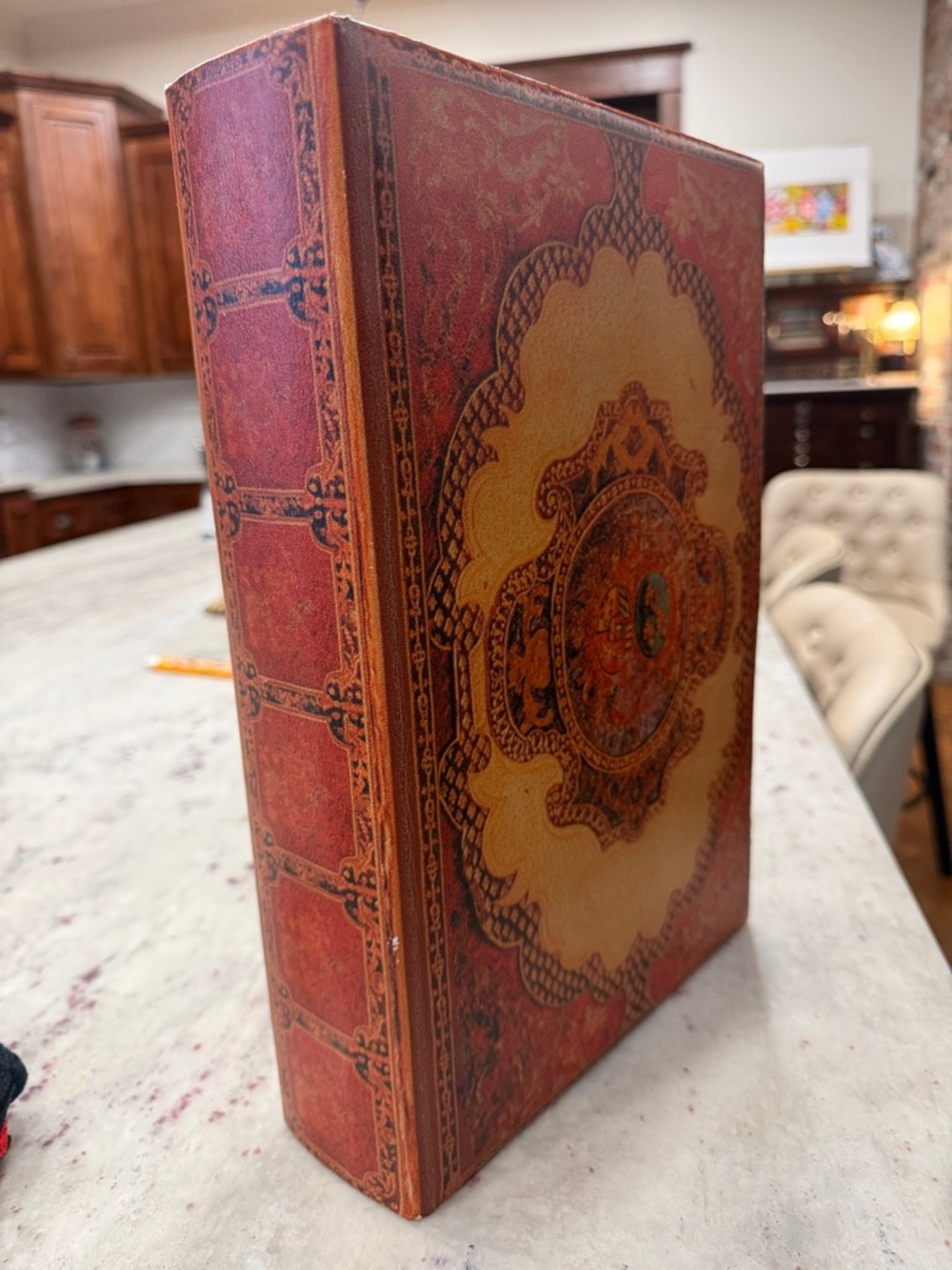 Vintage Style Decorative Hardcover Book Box in Red and Tan